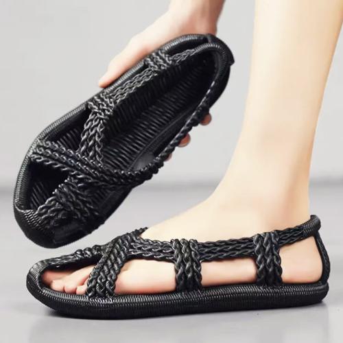 Womens Flat Sandals | Ava Woven Strappy Flat Sandals Flat Sandals Black